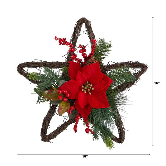 Couronne de Noël Étoilée avec Poinsettias de 40 cm