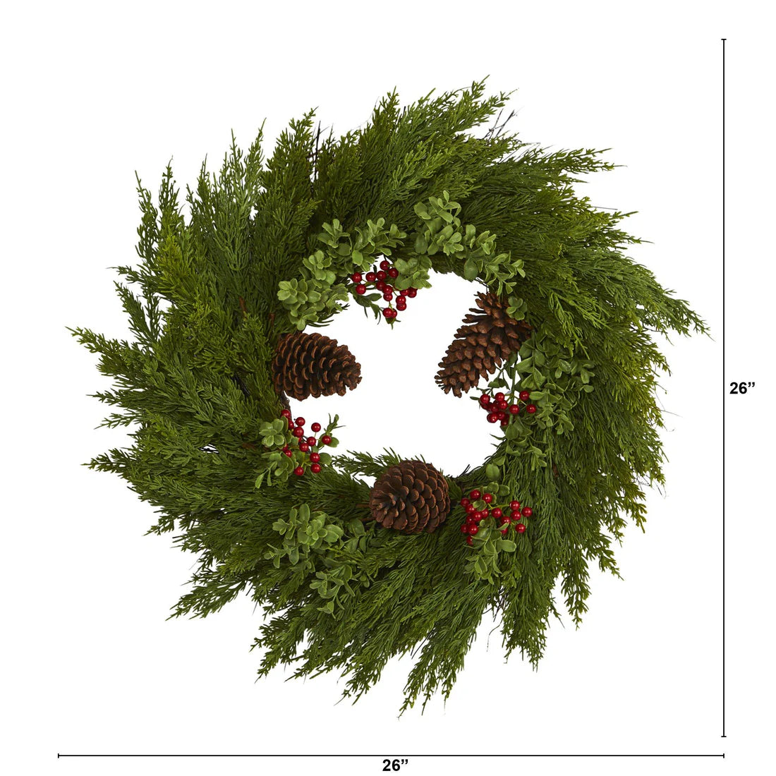 Couronne Artificielle de Cyprès avec Baies et Pommes de Pin 66 cm